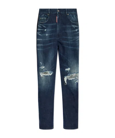 Dsquared2 Distressed Straight Jeans In Blue