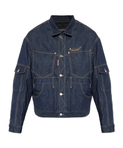 Dsquared2 Multi-pocket Panelled Denim Jacket In Blue