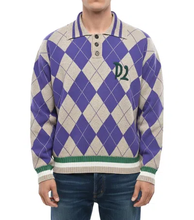 Dsquared2 Multicolor Argyle Shirt Collar Sweater In Red