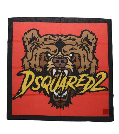 Dsquared2 Multicolor Bear Printed Scarf In Red