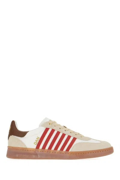 Dsquared2 Multicolor Canvas Boxer Sneakers In Bianco Rosso