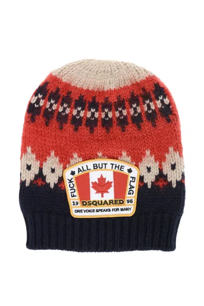 Dsquared2 Fair Isle Logo-patch Beanie Hat In Multi