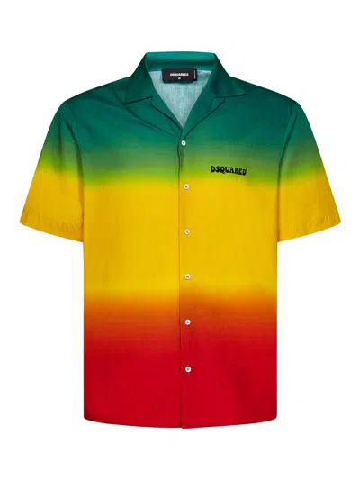 Dsquared2 Color-block Cotton Shirt In Multicolour