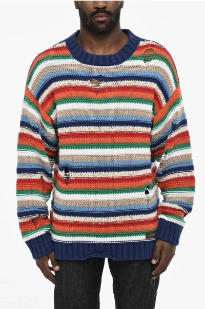 Dsquared2 Multicolor Crew-neck Sweater With Distressed Details