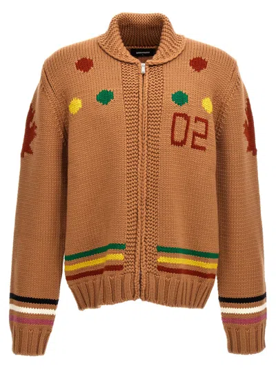 DSQUARED2 MEN MULTICOLOR JACQUARD CARDIGAN, M LUXURY SWEATERS & KNITWEAR FOR MEN DARVEYS