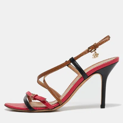 Pre-owned Dsquared2 Multicolor Lizard Embossed Leather Slingback Sandals Size 38