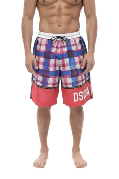 Dsquared2 Multicolor Loose Check Shorts In Blue