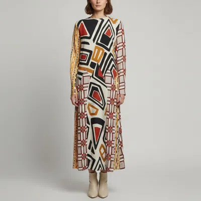 Pre-owned Dsquared2 Multicolor Printed Satin Long Sleeve Midi Dress M