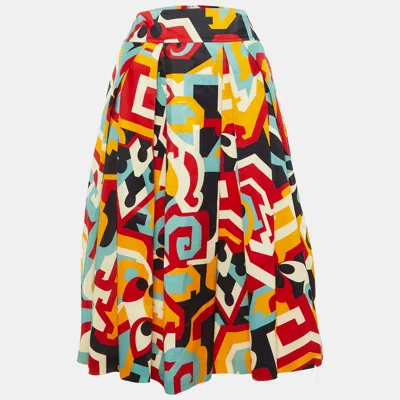 Dsquared2 Multicolor Printed Silk Pleated Midi Skirt