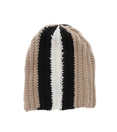 Dsquared2 Multicolor Striped Beanie Cap In Brown
