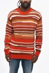 Dsquared2 Multicolor Striped Crew-neck Sweater With Leather Patch In Red