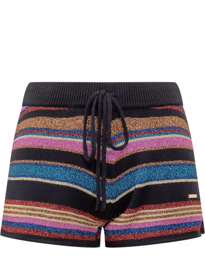 Dsquared2 Multicolor Striped Mini Shorts With Drawstring In Black
