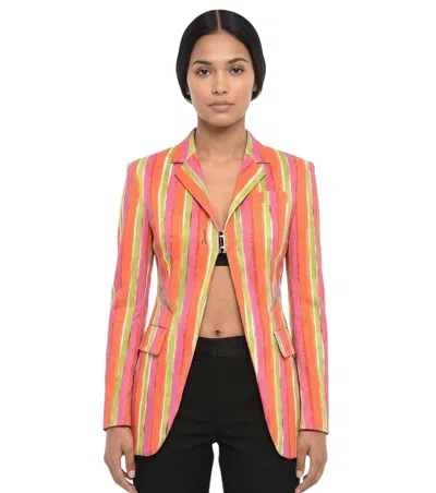 Dsquared2 Multicolor Stripes Notched Lapel Blazer In Orange