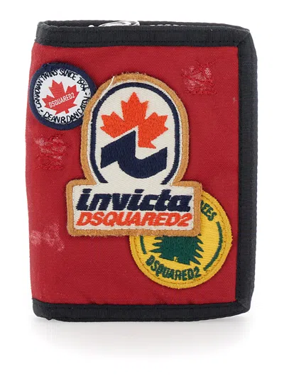 Dsquared2 Multicolor Wallet With Embroidered Patches On The Front And Zip Closure In Tech Fabric Man