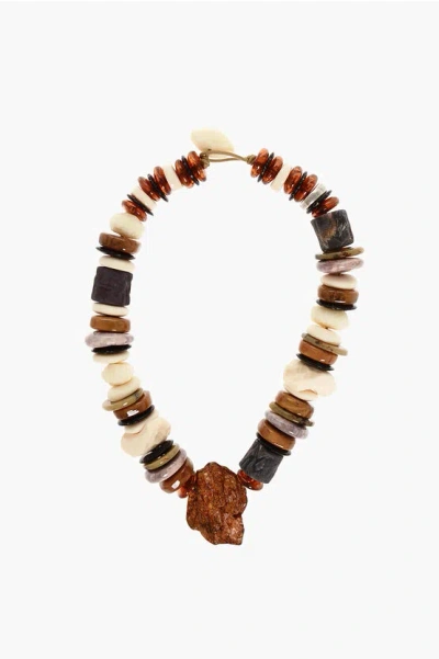 Dsquared2 Multicolored Necklace With Oversized Pendant Stone In Brown