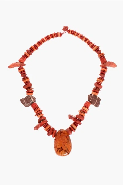 Dsquared2 Multicolour Necklace With Maxi Stone Pendant In Red