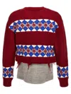 Dsquared2 Jacquard Hybrid Canadian Sweater With Distressed Detail In Red