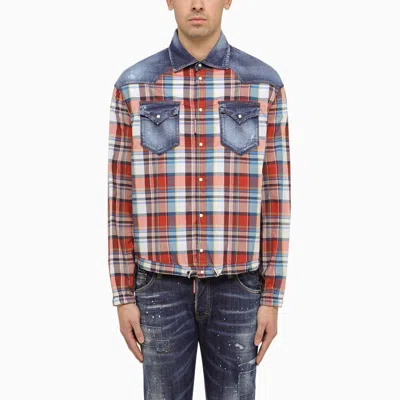DSQUARED2 DSQUARED2 MULTICOLOURED CHECKED SHIRT WITH DENIM DETAILS MEN