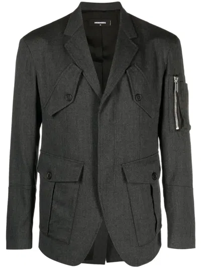 Dsquared2 Multiple-pocket Single-breasted Blazer In Grey