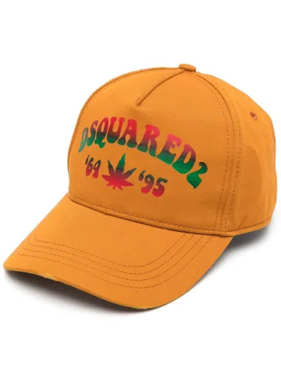 Dsquared2 Mustard Baseball Hat With Multicolour Logo Print In Non Definito