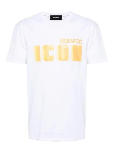Dsquared2 Mustard Texture Logo T-shirt In White
