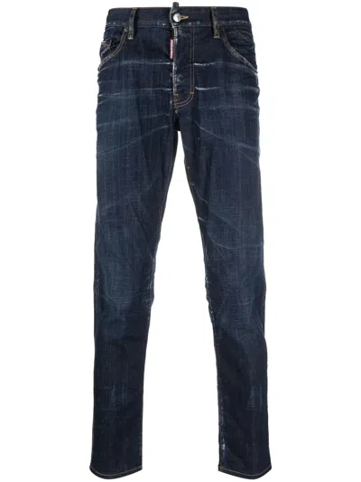 DSQUARED2 NAVY BLEACH-EFFECT SKINNY JEANS FOR MEN FROM SS24 COLLECTION
