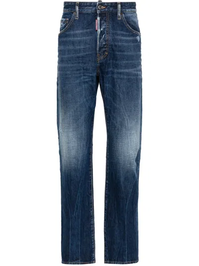 DSQUARED2 NAVY BLUE 642 MID-RISE STRAIGHT-LEG JEANS