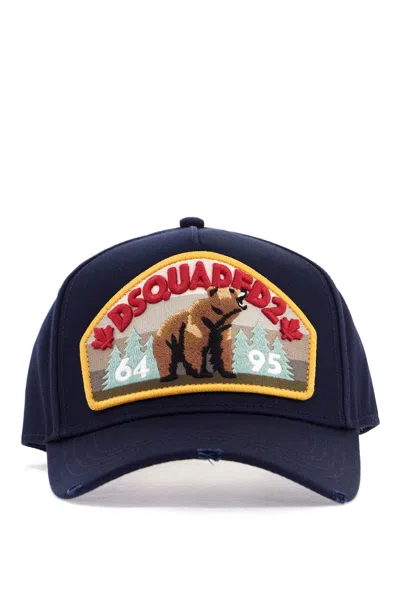 Dsquared2 Navy Blue Cotton Adjustable Baseball Cap With Embroidered Patch