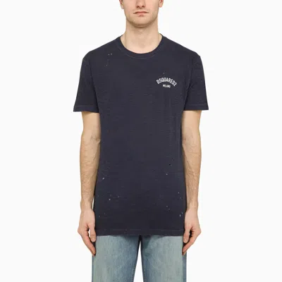 Dsquared2 Navy Blue Cotton Blend T-shirt With Logo