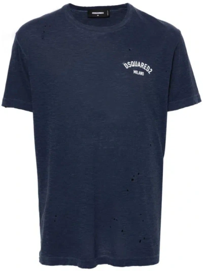 Dsquared2 Navy Blue Cotton Blend T-shirts