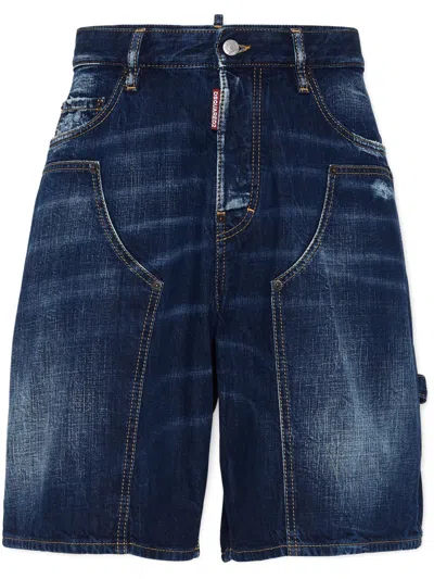 DSQUARED2 NAVY BLUE COTTON DENIM SHORTS