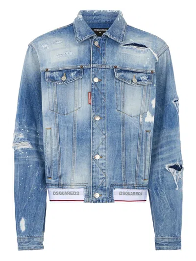 Dsquared2 Oversized Distressed Denim Jacket In Blue