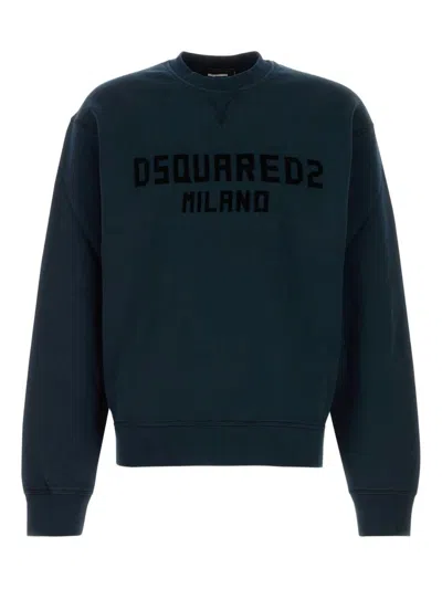 DSQUARED2 NAVY BLUE COTTON SWEATSHIRT WITH LOGO DSQUARED2