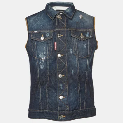 Pre-owned Dsquared2 Navy Blue Distressed Denim Vest M