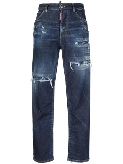 DSQUARED2 NAVY BLUE DISTRESSED HIGH WAIST JEANS