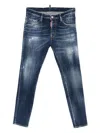 Dsquared2 Navy Blue Distressed Skater Jeans With Five-pocket Design In Blue