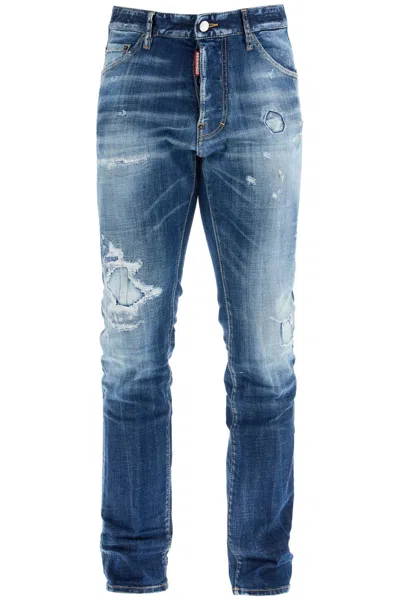 Dsquared2 Navy Blue Jeans In Cotton Vintage Effect Men