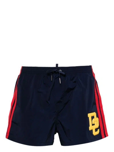 Dsquared2 Logo-patch Drawstring Swim Shorts In Navy