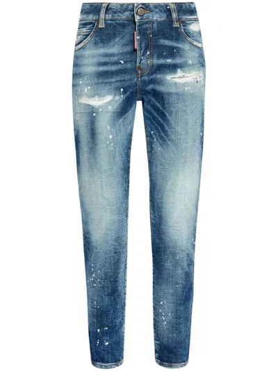 DSQUARED2 NAVY BLUE LOGO PATCH JEANS