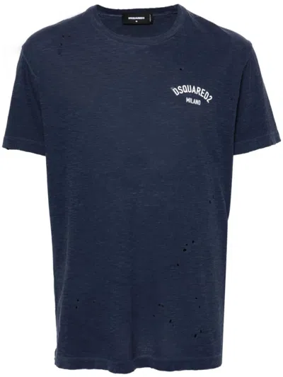 DSQUARED2 NAVY BLUE LOGO PRINT T-SHIRT