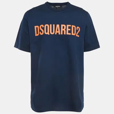 Pre-owned Dsquared2 Navy Blue Logo Printed Cotton T-shirt M