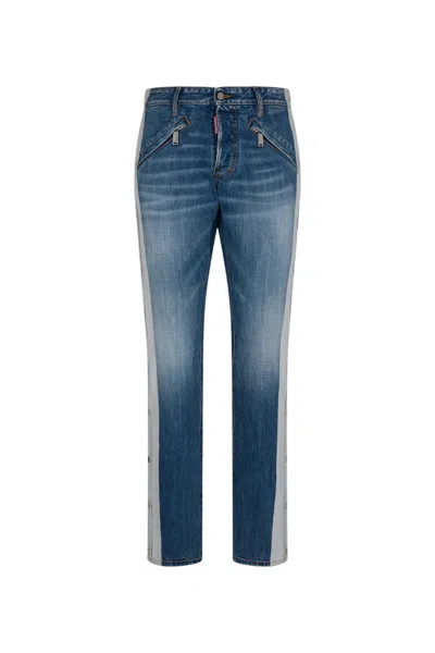 Dsquared2 Side-stripe Straight-leg Jeans In Blue