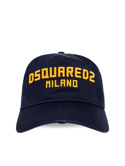 Dsquared2 Navy Blue Milano Logo Cotton Baseball Cap In Black