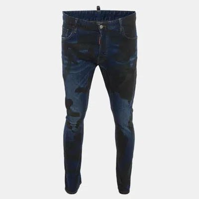 Pre-owned Dsquared2 Navy Blue Printed Denim Tidy Biker Jeans L/ Waist 36"