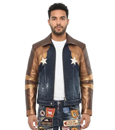 Dsquared2 Navy Blue Shirt Collar Jacket In Multi