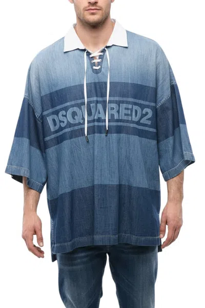Dsquared2 Navy Blue Shirt Collar Polo In Multi