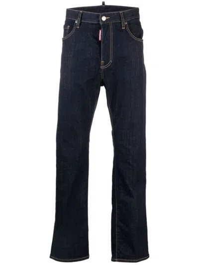 DSQUARED2 NAVY BLUE LOGO-PATCH SLIM-LEG JEANS