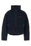 Dsquared2 High Collar Navy Puffer Jacket With Contrast Logo And Multicolor Heritage Lining In Blue