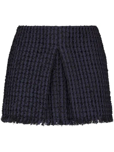DSQUARED2 NAVY BLUE TWEED FRAYED-HEM MINISKIRT