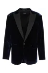 Dsquared2 Velvet Blazer With Front Pockets And Notch Lapel In Blue